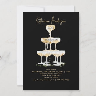 Invitation Champagne Tower Black 30th Birthday Party 
