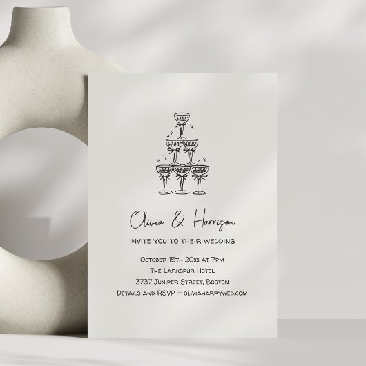 Invitation Champagne Tower Doodle Custom Name Wedding