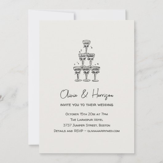 Invitation Champagne Tower Doodle Custom Name Wedding (Devant)