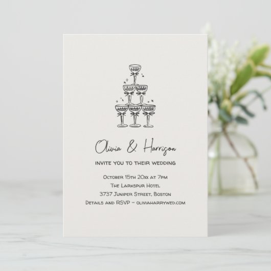Invitation Champagne Tower Doodle Custom Name Wedding (Debout devant)