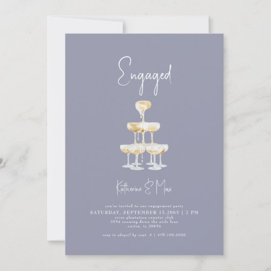 Invitation Champagne Tower Dusty Blue Engagement Party (Devant)