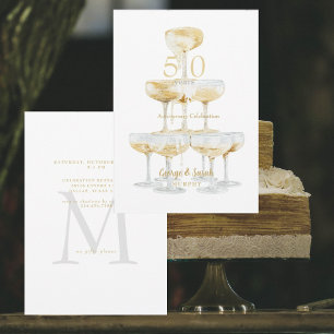 Invitation Champagne Tower Gold 50th Anniversary Party