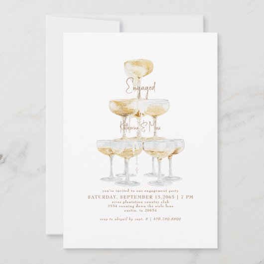 Invitation Champagne Tower Gold Text Party (Devant)