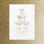 Invitation Champagne Tower Gold Text Party<br><div class="desc">Tour de Champagne. Texte en or. Invitation.</div>