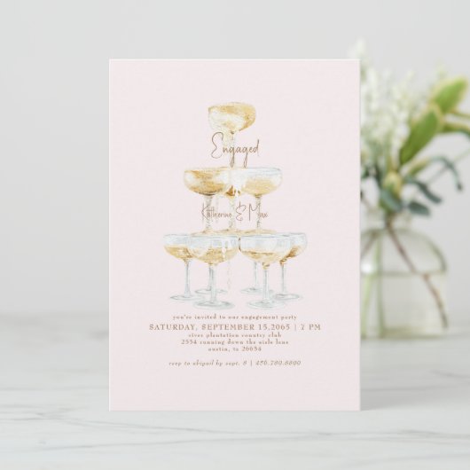 Invitation Champagne Tower Gold Texte Blush (Debout devant)