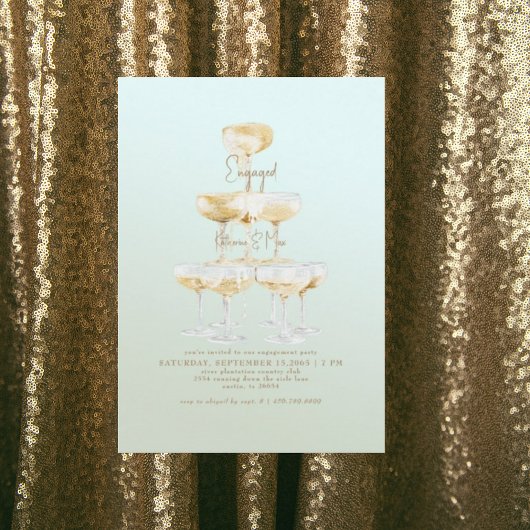Invitation Champagne Tower Gold Texte Sage Partie d'engagemen