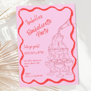 Invitation Champagne Tower Wavy Main Tirée Bachelorette Party