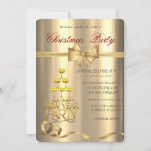 Invitation Champagne Verre Bow Gold Christmas Party (Devant)