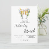 Invitation Champagne Verre Fleur sauvage Fête des Mères Brunc (Debout devant)