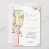 Invitation Champagne Verre rose et or Floral Bridal Brunch (Devant)