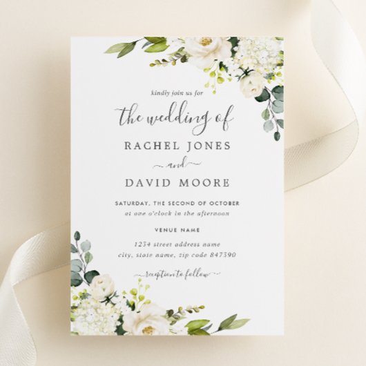 Invitation Champagne Vert Aquarelle Mariage Floral