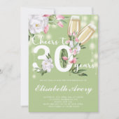Invitation Champagne vert de luxe Floral 30e fête d'anniversa (Devant)