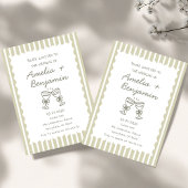 Invitation Champagne vert rayé capricieux Whimsical