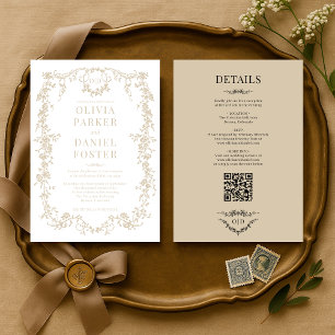Invitation Champagne Victorienne Beige Tout en un Mariage