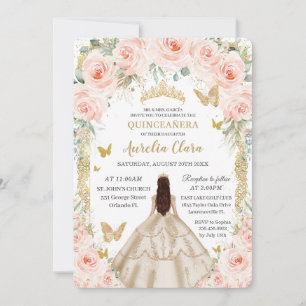 Invitation Champagne Vintage Or Blush Floral Quinceañera