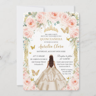 Invitation Champagne Vintage Or Blush Floral Quinceañera