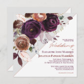 Invitation Champagne violet automne Floral Mariage géométriqu (Devant / Derrière)