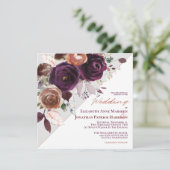 Invitation Champagne violet automne Floral Mariage géométriqu (Debout devant)