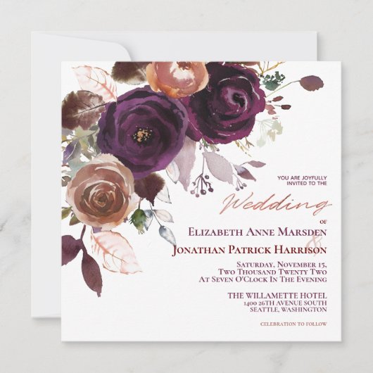 Invitation Champagne violet automne Floral Mariage géométriqu (Devant)