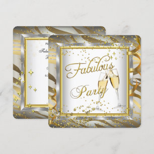 Invitation Champagne Zèbre Crème Or Argent Fabulous Party 2