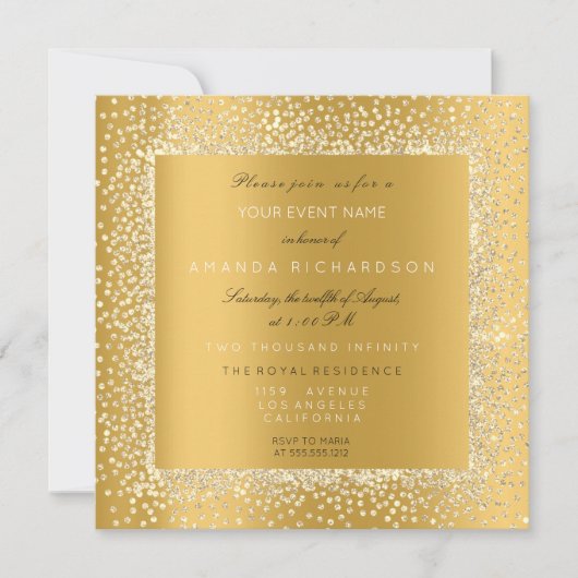 Invitation Champaigne Gold Noir Confetti Sepia Parties scinti (Devant)