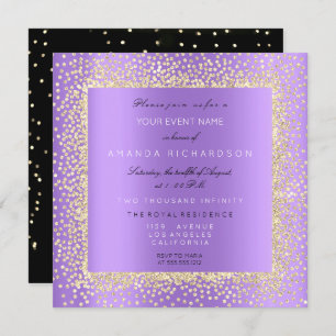 Invitation Champaigne minimum Gold Noir Confetti Violet Purp