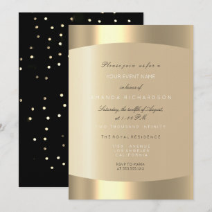 Invitation Champaigne Or Noir Minimal Confettis Ivoire Sépia