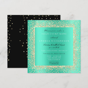 Invitation Champaigne Or Noir Minimal Confettis Menthe Aqua