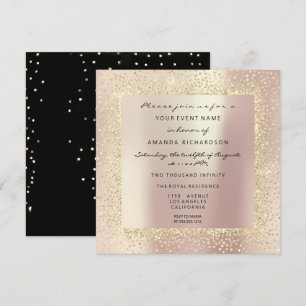 Invitation Champaigne Or Noir Minimal Confettis Rose Fardée