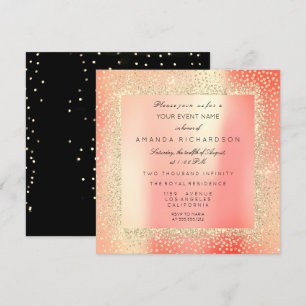 Invitation Champaigne Paillettes Or Confettis Rose Pêche