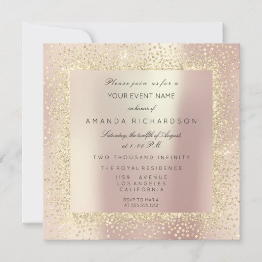 Invitation Champaigne Sepia Gold Parties scintillant Confetti (Devant)