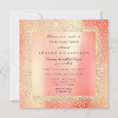 Invitation Champaigne Sepia Or Paillettes Confetti Rose Pêche (Devant)