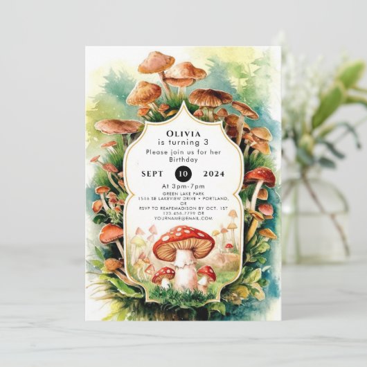 Invitation Champignon Boho coloré Anniversaire (Debout devant)