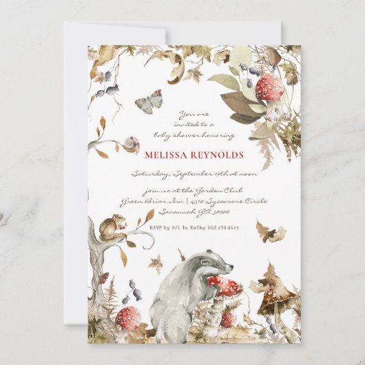Invitation Champignon d'automne | Baby shower forestier (Devant)