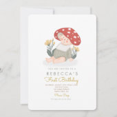 Invitation Champignon de bébé Forêt de bois Premier anniversa (Devant)
