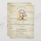 Invitation Champignon Maisons Baby shower de texture bois (Devant / Derrière)