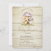 Invitation Champignon Maisons Baby shower de texture bois (Devant)