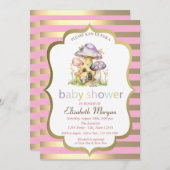 Invitation Champignon Maisons Or Baby shower en bande (Devant / Derrière)