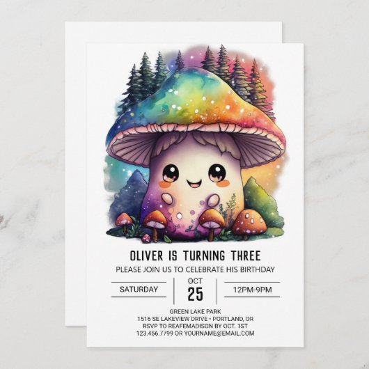 Invitation Champignons amis Champignons Anniversaire (Devant / Derrière)