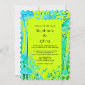 Invitation Champignons Bois Lime Vert Turquoise Bleu Mariage (Devant)