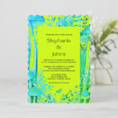 Invitation Champignons Bois Lime Vert Turquoise Bleu Mariage (Debout devant)