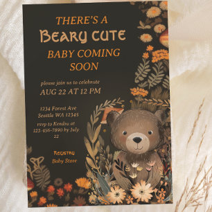 Invitation Champignons Bois Ours Cub Baby shower forestier