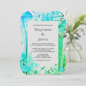 Invitation Champignons Bois Turquoise Bleu Noir Blanc Mariage (Debout devant)