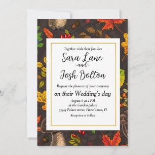 Invitation Champignons d'automne, feuilles, noix et baies sur