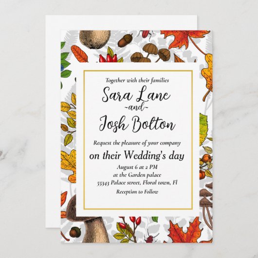 Invitation Champignons d'automne, feuilles, noix et baies sur (Devant / Derrière)