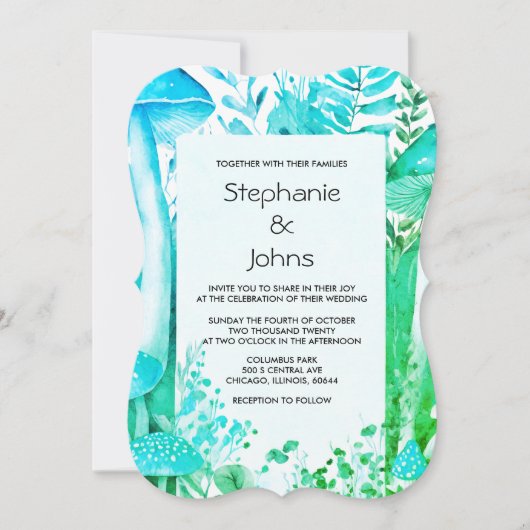 Invitation Champignons de bois Turquoise bleu vert rustique M (Devant)