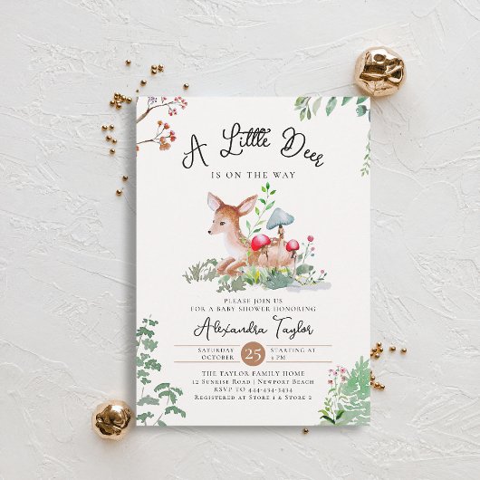 Invitation Champignons de cerfs de bois Verdure Baby shower m