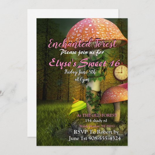 Invitation Champignons de forêt enchantés (Devant / Derrière)