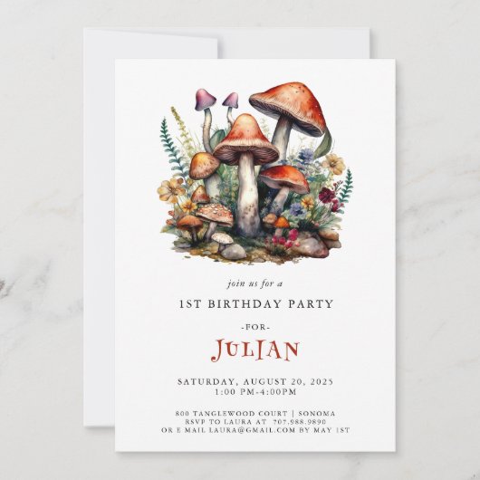 Invitation Champignons des bois 1er anniversaire (Devant)