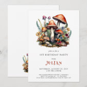 Invitation Champignons des bois 1er anniversaire (Devant / Derrière)